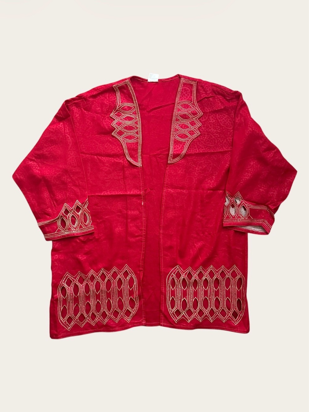 Embroidered Red Open Jacket